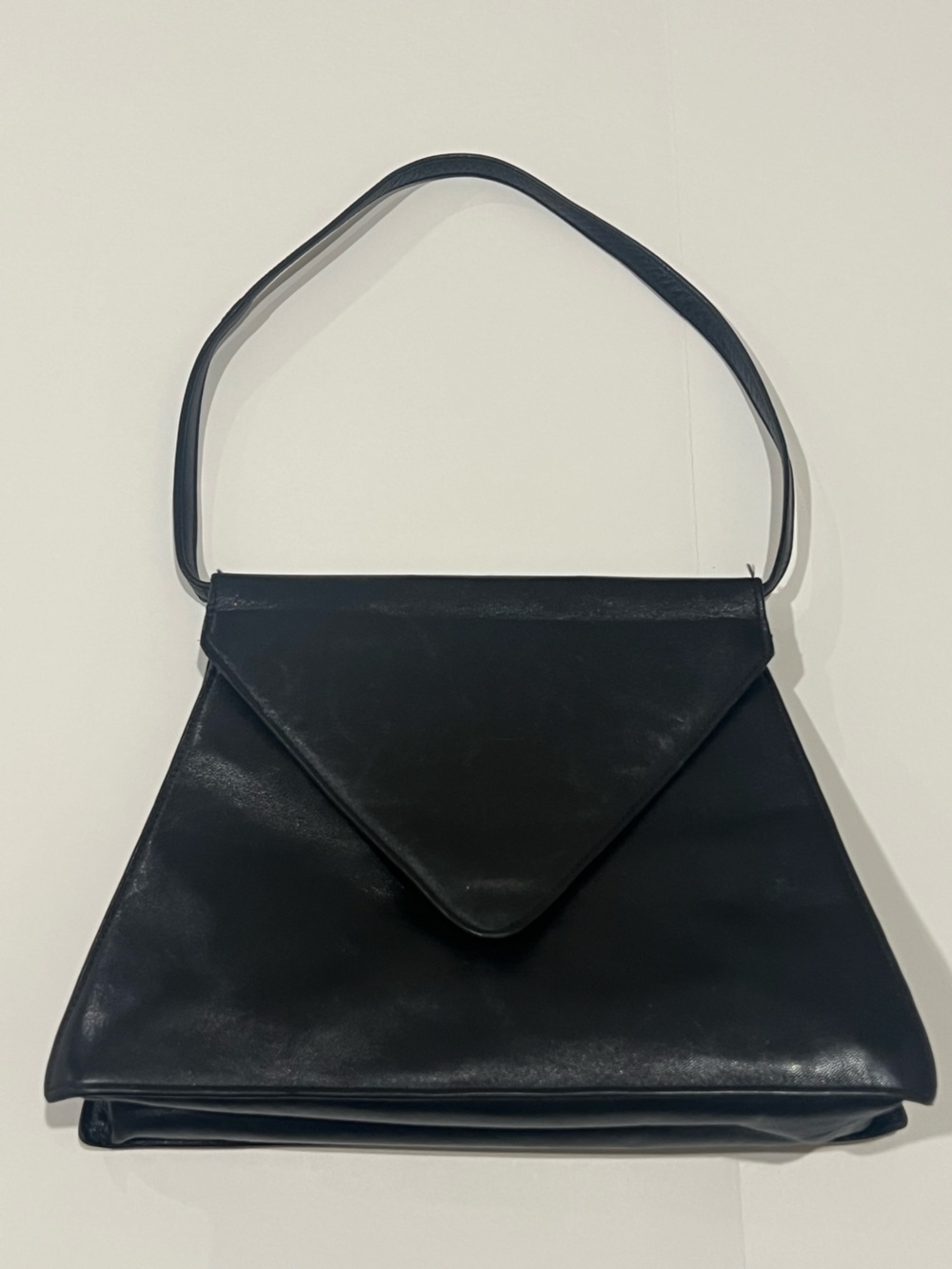 Charles Jourdan Black Leather Triangle-Flap Shoulder Bag